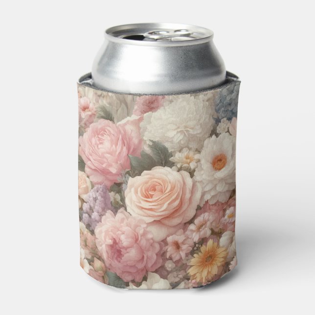 Porta-lata Flores Pastel Shabby Chic Rosa Floral  (Can Front)