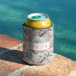 Porta-lata Flores rosa douradas preto botânico