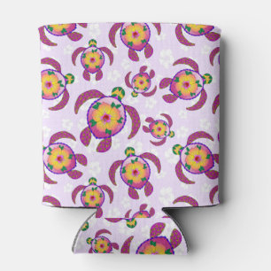 Porta-lata Flores Rosa Honu Turtles Hibiscus