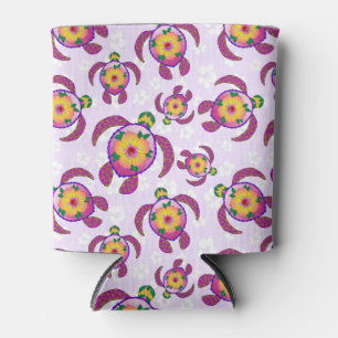 Porta-lata Flores Rosa Honu Turtles Hibiscus