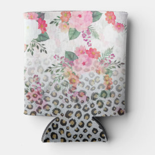 Porta-lata Flores-rosa-impressas, pretas, Douradas prateadas,