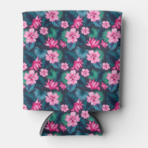 Porta-lata Flores Rosadas com Padrão de Folhas Verdes-79066