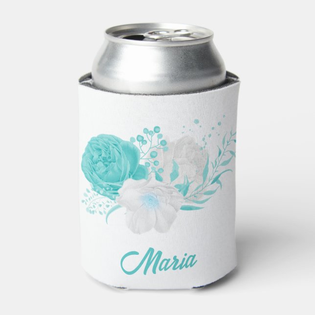 Porta-lata flores turquesa românticas casamento (Can Front)