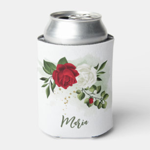 Porta-lata Flores vermelhas e brancas folhagens botânica