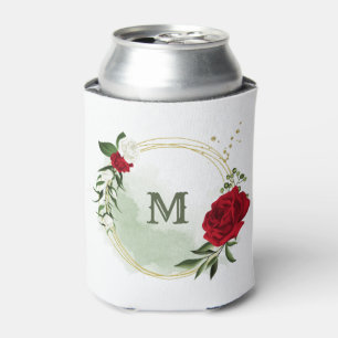 Porta-lata Flores vermelhas e brancas monograma botânico verd