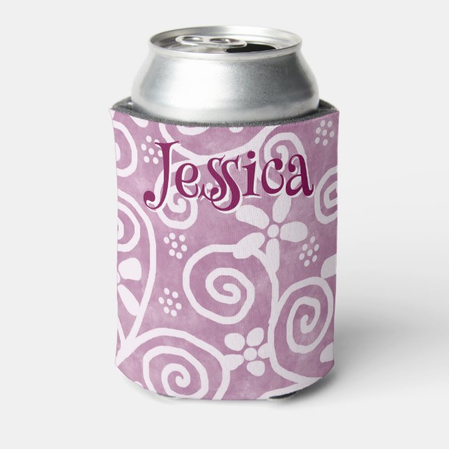 Porta-lata Flowers Swirls Pink White Pattern Personalized (Can Back)