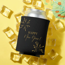 Porta-lata Fogos de artifício mínimos de feliz ano novo preto