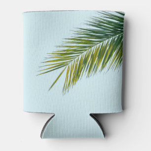 Porta-lata Folha de Palmeira Verde Tropical em Azul Claro