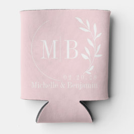 Porta-lata Folha de Sussurro Rosa Monograma de Casamento