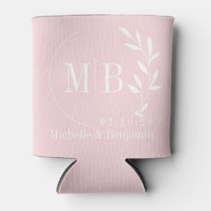 Porta-lata Folha de Sussurro Rosa Monograma de Casamento