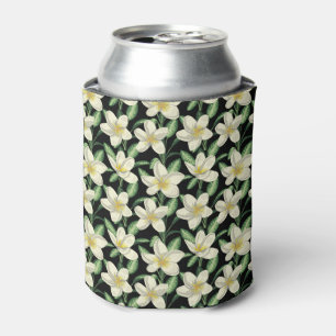 Porta-lata Folha verde de flores brancas de forma contínua tr