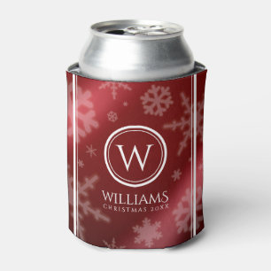 Porta-lata Folha Vermelha Festiva Snowflakes Monograma