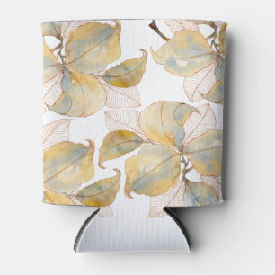 Porta-lata Folhas Botânicas de Aquarela Azul Dourado Suave
