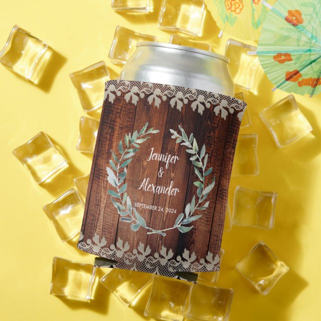 Porta-lata Folhas de aquarela botânica madeira rústica Casame (Verão in situ)