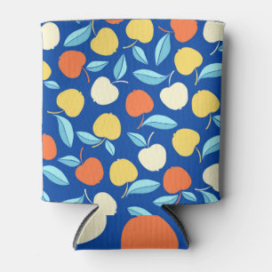 Porta-lata Folhas de maçãs, fundo azul, padrão sem costura.