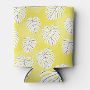 Porta-lata Folhas de Monstera, fundo amarelo brilhante.