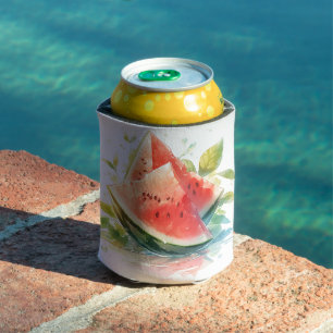 Porta-lata Folhas de Verão com Melancia de Aquarela