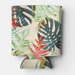 Porta-lata Folhas e flores tropicais: padrão vibrante