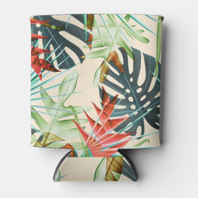 Porta-lata Folhas e flores tropicais: padrão vibrante (Frente)