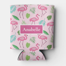 Porta-lata Folhas rosa flamingo e tropicais Personalizadas