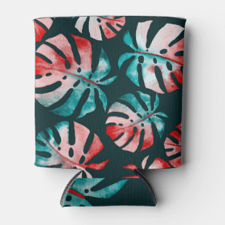 Porta-lata Folhas Tropicais abstrato, Aquarela Brilhante.