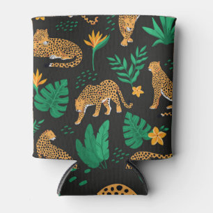 Porta-lata Folhas Tropicais De Leopardos: Vintage Sem Costura