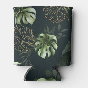 Porta-lata Folhas Tropicais Douradas: Cor de Água Escura