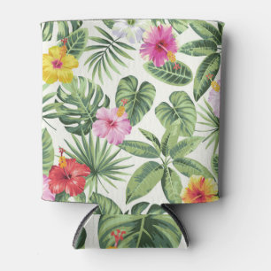 Porta-lata Folhas tropicais, flores, padrão de colheita sem c