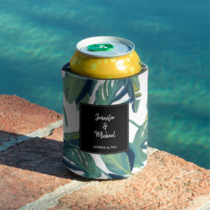 Porta-lata Folhas tropicais noiva da aguarela & casamento do