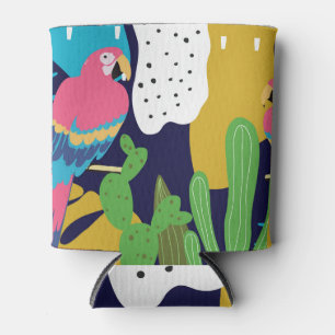 Porta-lata Folhas tropicais, papagaios: fundo de verão.