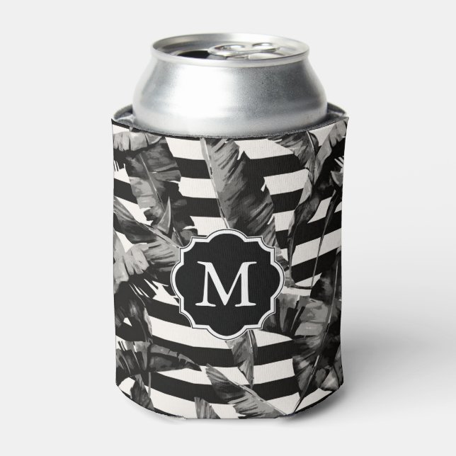 Porta-lata Folhas Tropicais Pretas e Brancas (Can Front)