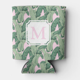 Porta-lata Folhas Tropicais Rosa e Verde | Monograma Cabana