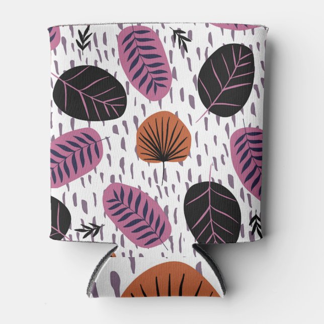Porta-lata Folhas tropicais, um padrão uniforme em moda. (Frente)