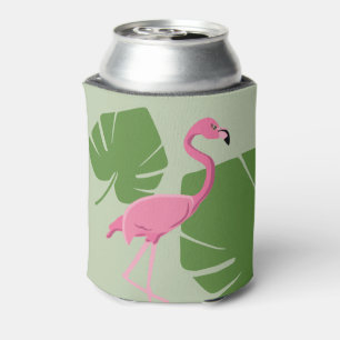 Porta-lata Folhas verdes tropicais cor-de-rosa flamingo