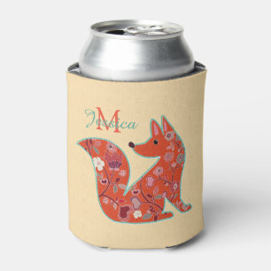 Porta-lata Folk Art Flower Pattern Fox Personalizado
