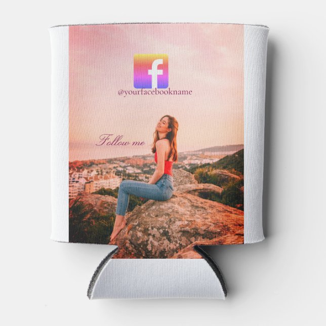 Porta-lata follow us facebook username social media photo  (Frente)