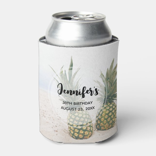 Porta-lata Foto de 2 abacaxi em um aniversário de praia (Can Front)