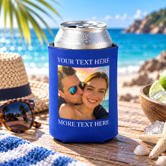 Porta-lata Foto e Texto Azul Personalizado