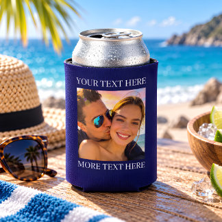 Porta-lata Foto e Texto Personalizados Azul-Marinho Roxo
