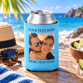 Porta-lata Foto e Texto Personalizados Azul Suave