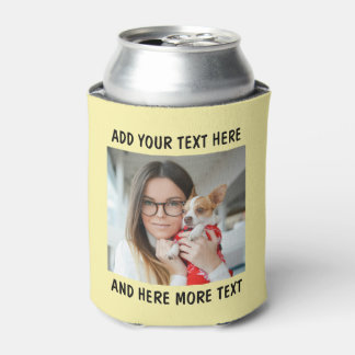 Porta-lata Foto e Texto Personalizados ou Nome Amarelo Claro
