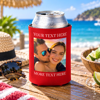 Porta-lata Foto e Texto Personalizados Vermelho