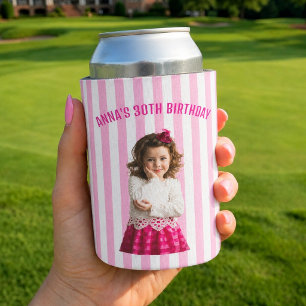 Porta-lata Foto Personalizada de Listra Retro de Aniversário