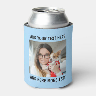 Porta-lata Foto Personalizada e Texto ou Nome Azul Claro