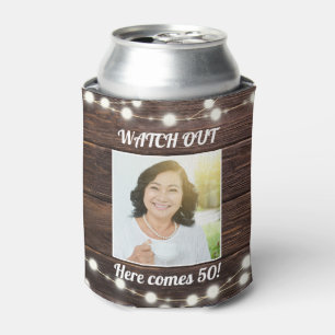 Porta-lata Foto personalizada moderna rustic Foto 50th Birthd