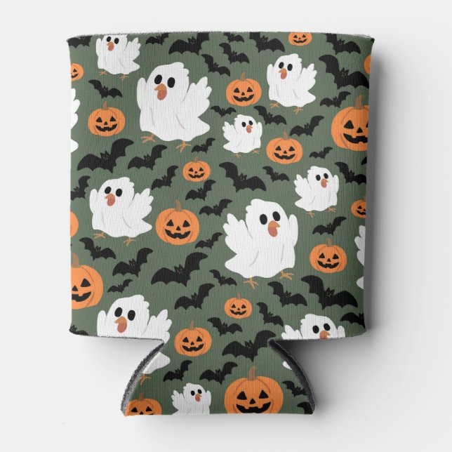 Porta-lata Frangos Fantasmas Cute Spooky com Pumpkins e Bats (Frente)