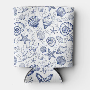 Porta-lata Fresco de Starfish de Seashell Azul e Branco