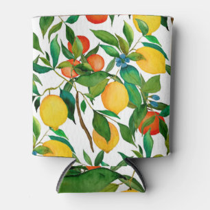 Porta-lata Frutas de citros, padrão de aquarela vibrante.