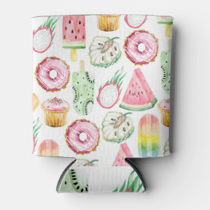Porta-lata Frutas tropicais de aquarela, padrão de sorvete.