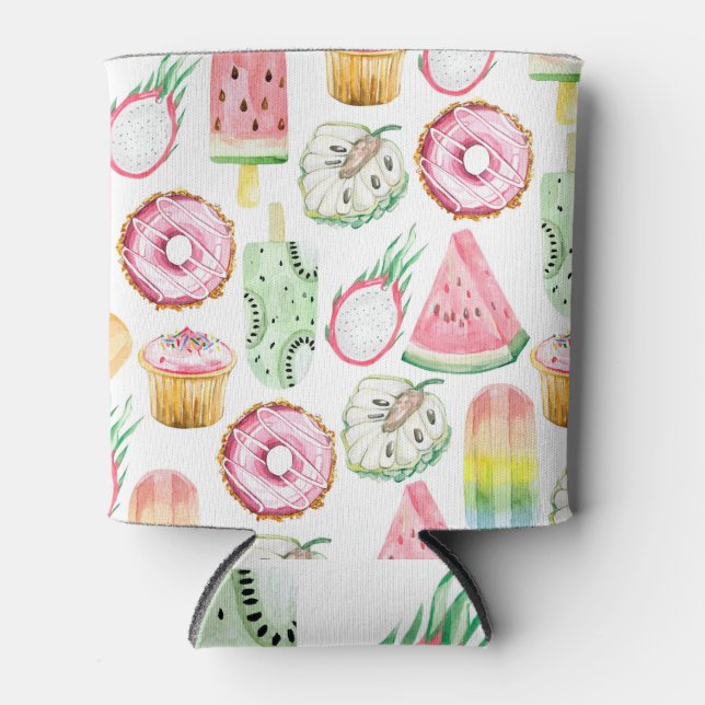 Porta-lata Frutas tropicais de aquarela, padrão de sorvete. (Frente)